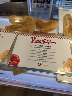 vegan calzone labelled at Millevoglie 2.0 in Venice