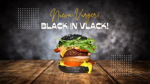 ¡Prueba nuestra novedad! ¡te garantizamos que no te decepcionará! Disfruta de nuestra Vurger 'Black in Vlack' Salsa huancaina, tomate, crispy vegan, mortadela, vurger, keso suiz at Míleljos Vegan in Alicante