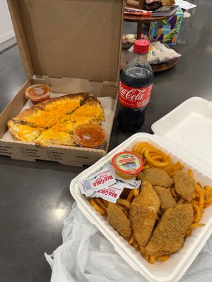 Vegan veggie calzone and vegan tender special at Parrot Pizza Worcester in Worcester