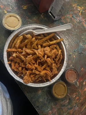 Oyster mushrooms with cheese fries   at Moodz Co in Pittsburgh