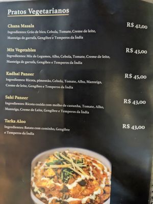Menu at Delhi Magic in Rio De Janeiro