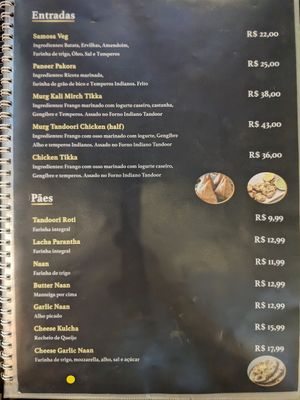 Menu at Delhi Magic in Rio De Janeiro