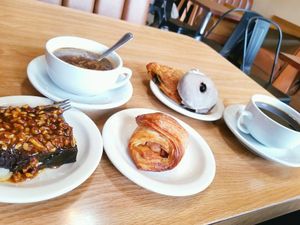 carmel brownie apple croissant, donuts and coffee at Beet Box Bakery & Cafe in Denver