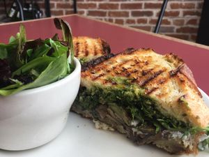 Cremini Panini with a side of field greens.  at Beet Box Bakery & Cafe in Denver