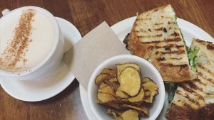Cremini panini and a chai latte at Beet Box Bakery & Cafe in Denver