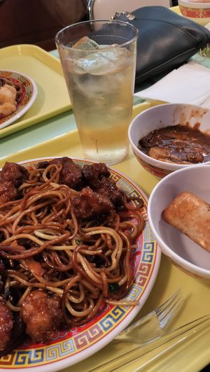 One of the sets and an egg roll at Oscar in Tokyo