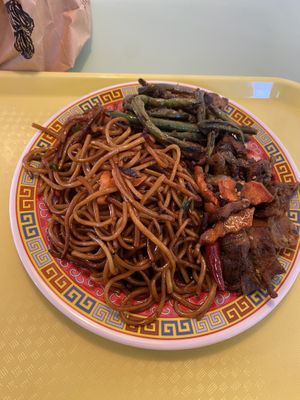 Low mein stir fry green beans vegan spicy beef  at Oscar in Tokyo