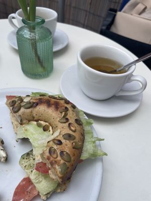 Vegan hummus bagel   at Cosmos-Heart Cafe in Augsburg