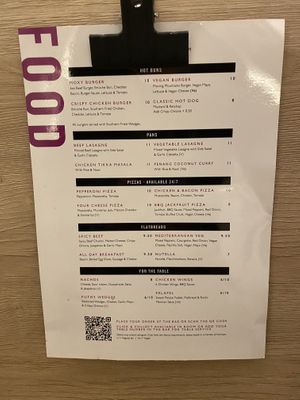 Menu  at Moxy in Manchester