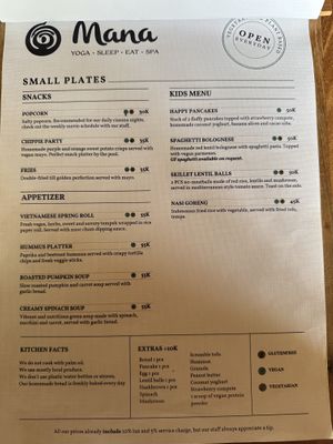 Snacks and appetizer menu  at Mana Retreat in 