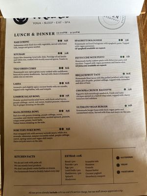 Main course menu   at Mana Retreat in 