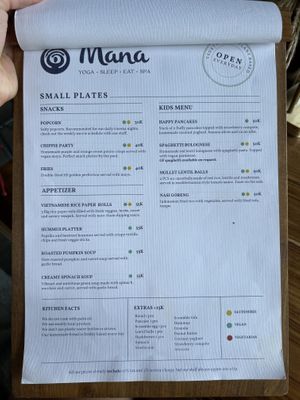 Menu July  at Mana Retreat in 