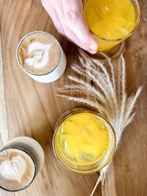 Oat milk lattés and freshly squeezed OJ  at Mana Retreat in 