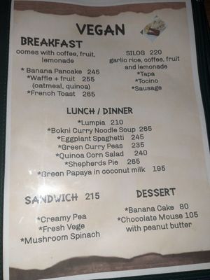 Vegan menu at BAKI Restobar in Moalboal