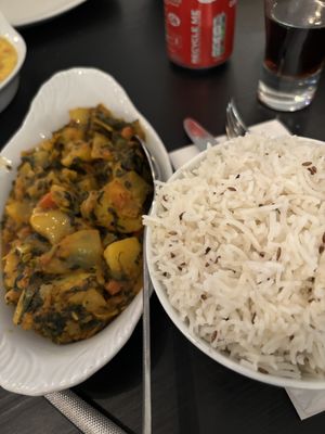 Spinach Curry (forgotten the actual name) and ricee  at Taste of India in Isle Of Skye