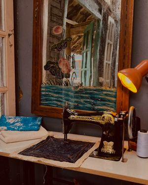 old sewing machine at Thong Dong 2 - Vegan Friendly Kitchen in Lao Cai