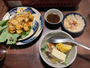 Tofu side and portion of hot pot   at Thong Dong 2 - Vegan Friendly Kitchen in Lao Cai