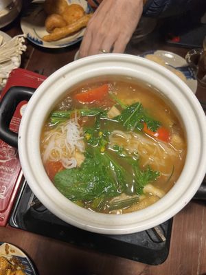 Hot pot on the stove   at Thong Dong 2 - Vegan Friendly Kitchen in Lao Cai