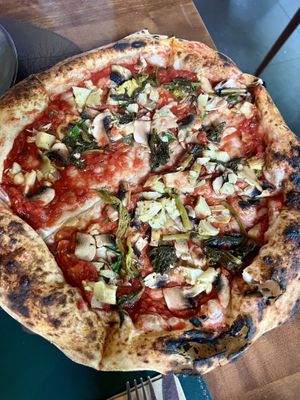 Vegan pizza   at Millennium Garden in Tirana