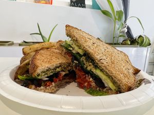 Mediterranean sandwich & fries  at The Pressure Spot in St Thomas