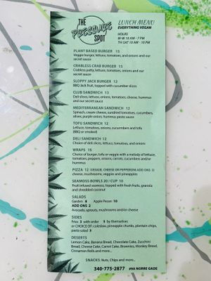 Vegan lunch menu  at The Pressure Spot in St Thomas