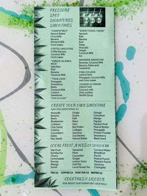 Smoothie & juice menu  at The Pressure Spot in St Thomas