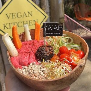 Buddha Bowl with Beetroot Hummus
 at YAAB Vegan Kitchen in Puerto Escondido