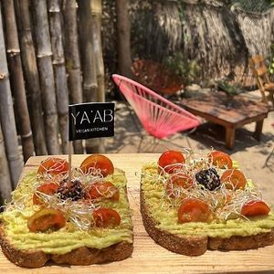 Avocado-Hummus Tostado at YAAB Vegan Kitchen in Puerto Escondido