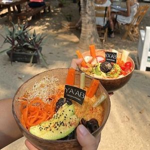 Hummus Buddha Bowls: "El Classico" & "El Camote" at YAAB Vegan Kitchen in Puerto Escondido
