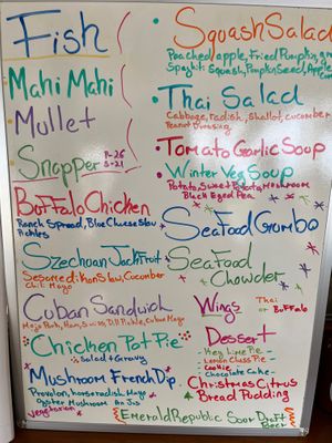 Vegan special Szechuan jackfruit sandwich, vegetarian mushroom French dip at Kingfisher Sandwiches in Pensacola