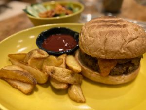 Kina burger served with side salad  at Kina Kind Cuisine in Pattaya