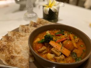 Panang curry with flaky roti  at Kina Kind Cuisine in Pattaya
