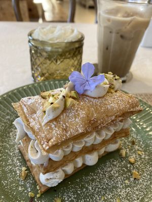 On the Cloud dessert. A light creamy pastry with a touch of passionfruit  at Kina Kind Cuisine in Pattaya