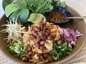 Thai salad with crispy rice and fermented mushrooms  at Kina Kind Cuisine in Pattaya