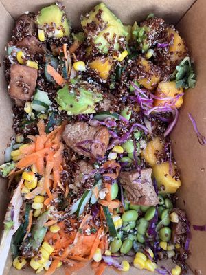 Tofu poke bowl - after it got knocked around in my bag 😅  at Kelly's Warung in Pecatu