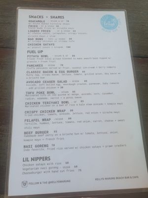 Menu at Kelly's Warung in Pecatu