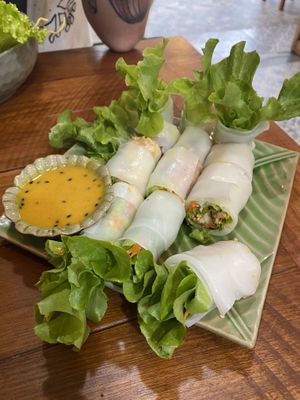 Fresh spring Roll with peanutbutter sauce  at C Zaab Fresh Spring Roll and Khao Soi - ก๋วยเตี๋ยวลุยสวน in Chiang Mai
