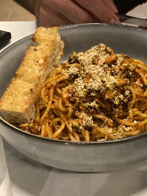 Spaghetti Bolognese - We were so full we didn’t get to eat it all. Really weren’t expecting such large portions. This pasta was nice but a bit dry.  #Veganuary at Ver De in El Nido