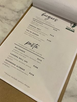 Menu: Burgers & Pasta  at Ver De in El Nido