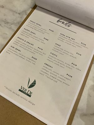 Menu: Bowls  at Ver De in El Nido