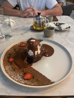 Chocolate espresso brownie with vanilla ice  at Ver De in El Nido