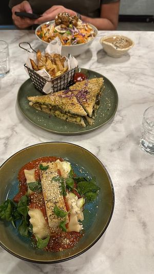 Lasagna, Pesto grilled cheese, and Asian crunch salad  at Ver De in El Nido