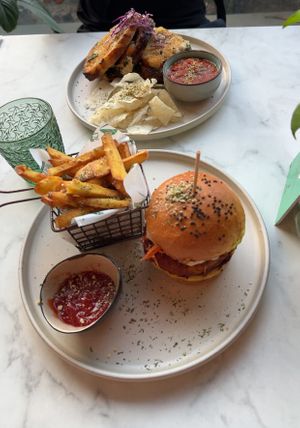 Buff burger and grilled pesto sandwich   at Ver De in El Nido