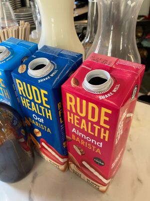 Plant milks they use from a smaller business, Rude health at Bô Coffee in Madrid