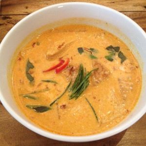 spicy coconut noodle soup at Laughing Buddha in Ubud