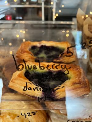 Vegan blueberry danish in the case   at Retro Coffee in Asheville