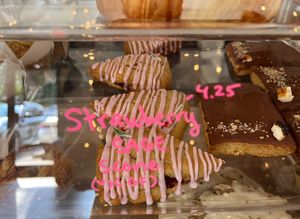 Vegan pastries from Back Porch Baking Co. in the case at Retro Coffee. (strawberry sage scone)  at Retro Coffee in Asheville