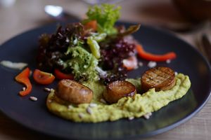 The Vegan Scallop Apetizer at Schlosshotel Blankenburg in Blankenburg Harz
