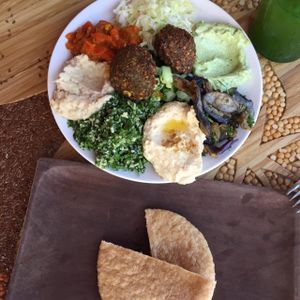 mediteranean plater  at Earth Cafe and Market in Ubud