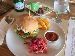 Tempe burger at Earth Cafe and Market in Ubud